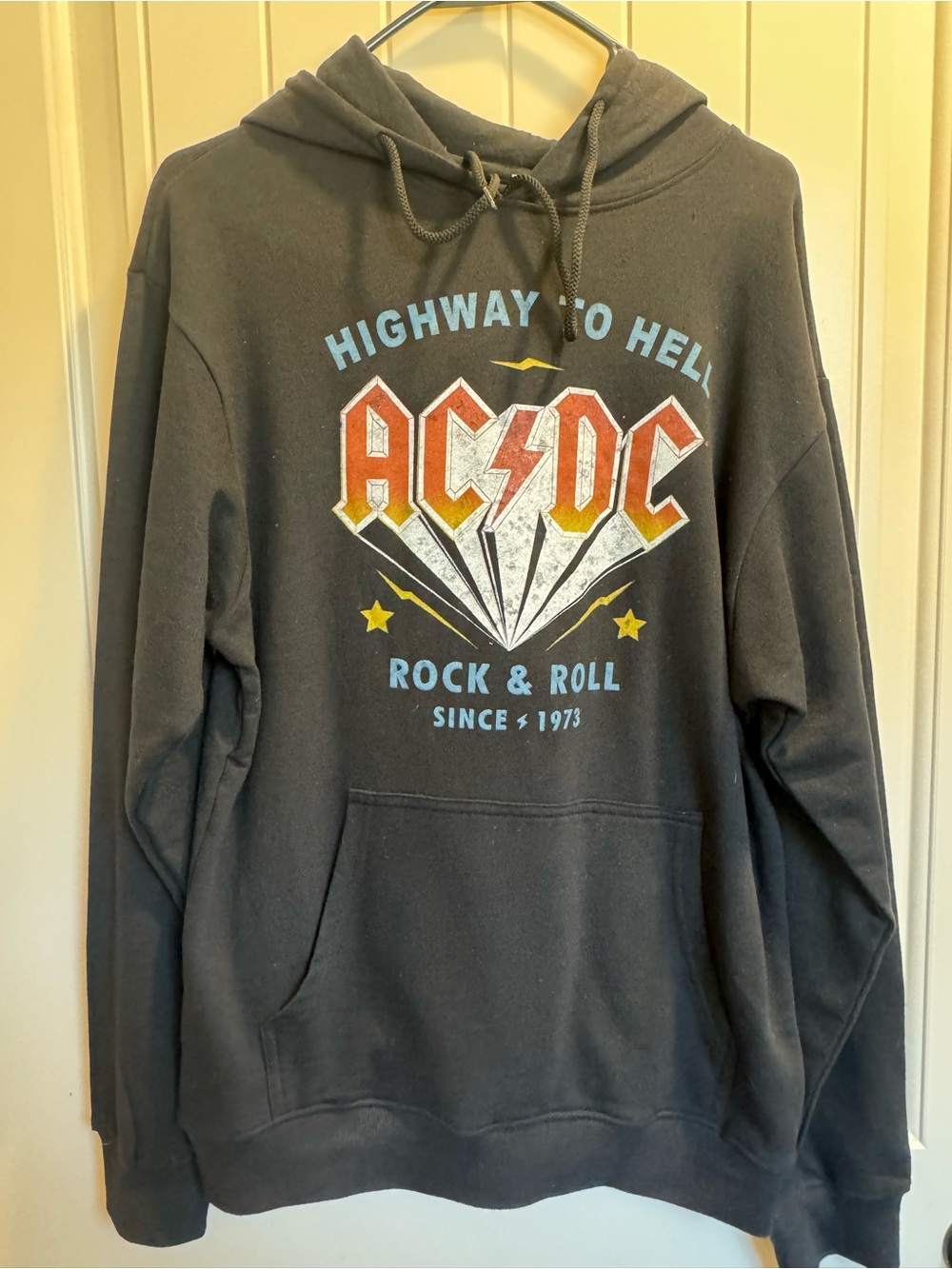 AC/DC Black Hoodie with Red, Yellow & Light Blue Logo